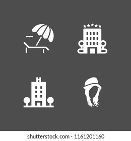 luxury icon. 4 luxury set with sunbed, hairstyle and hotel vector icons for web and mobile app