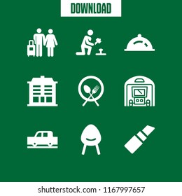 luxury icon. 9 luxury vector set. car, plate with fork and knife cross, elegante and dinner icons for web and design about luxury theme