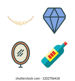 luxury icon set. vector set about wine bottle, necklace, diamond and mirror icons set.