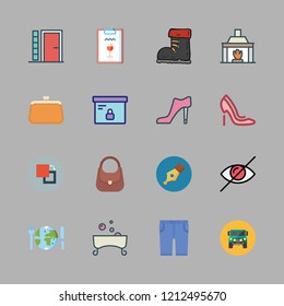 luxury icon set. vector set about high heel, shorts, background and pen icons set.