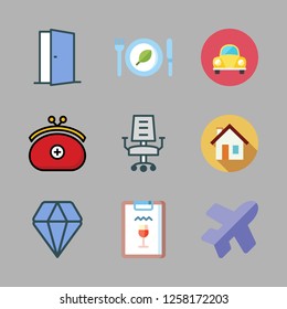 luxury icon set. vector set about car, door, desk chair and diamond icons set.