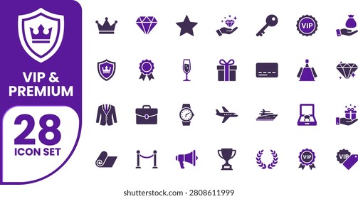 Luxury icon set, VIP symbols, premium quality, exclusive collection, business, elegant elements, status, rewards, success.