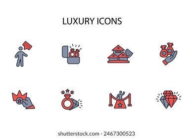Conjunto de iconos de lujo.Vector.Trazo editable.signo de estilo lineal para el uso Diseño web,logotipo.Ilustración de símbolo.