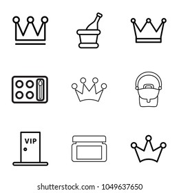 Luxury icons. set of 9 editable outline luxury icons such as crown, champagne, vip door, crown, cream box, eyeshadow palette