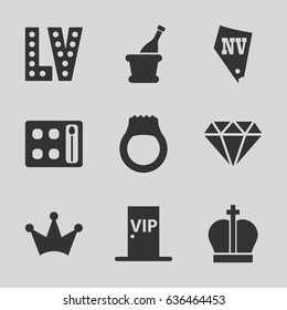 Luxury icons set. set of 9 luxury filled icons such as eyeshadow palette, diamond, crown, vegas, champagne, vip door, ring