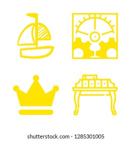 luxury icons set with adornment, royal crown and settings vector set