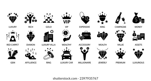 Juego de iconos de lujo. Conjunto de iconos de trazo editables.Conjunto de vectores de lujo