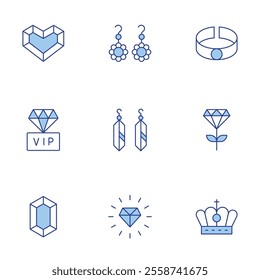 Luxury icons set. Line Duotone style, editable stroke. diamond, earrings, excellence, gem, vip, bracelet, crown.