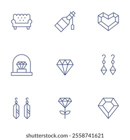 Luxury icons set. Thin Line style, editable stroke. armchair, collection, diamond, earrings, excellence, gems.