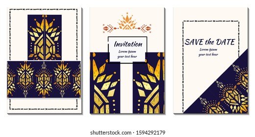 A luxury ikat ornament vertical invitation. Vip greeting template for any purpose. 
