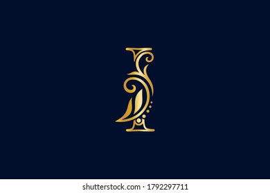 Luxury illustration logo design golden initial line I