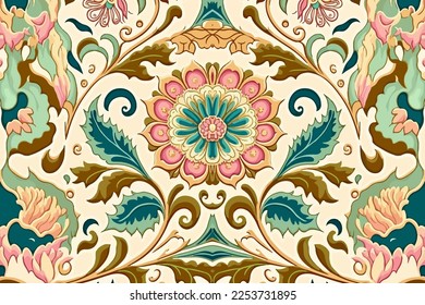 Lujoso estilo indio floral en tonos pastel. Resumen de la línea gráfica tradicional de la antigua tribu folk. Ropa textil textil patrones étnicos. Ornate elegante estilo retro vintage lujoso.Ilustración vectorial. 