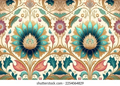 Lujoso estilo indio floral en tonos pastel. Resumen de la línea gráfica tradicional de la antigua tribu folk. Ropa textil textil patrones étnicos. Ornate elegante estilo retro vintage lujoso.Ilustración vectorial. 