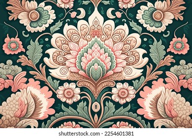 Lujoso estilo indio floral en tonos pastel. Resumen de la línea gráfica tradicional de la antigua tribu folk. Ropa textil textil patrones étnicos. Ornate elegante estilo retro vintage lujoso.Ilustración vectorial. 