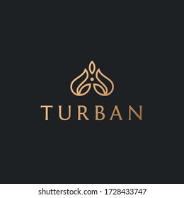 Luxury Indian turban logo for cafe, restaurant, headdress store. Guru, meditation, yoga logo. National traditional head wear.