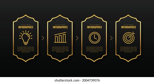 Plantilla de infografía de lujo con 4 opciones, concepto de visualización de datos de la línea de tiempo de negocios