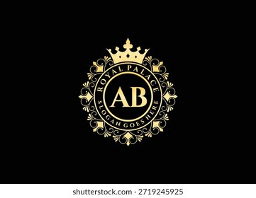 Luxo inicial ab logo design template palácio real. Logotipo real heráldico emblema ilustração artwork