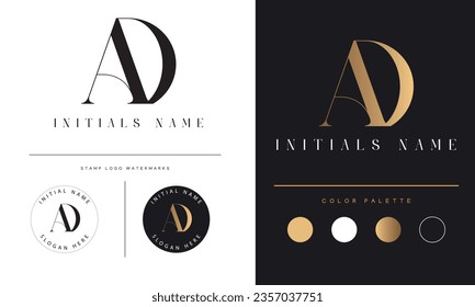 Luxury Initial AD or DA Monogram Text Letter Logo Design