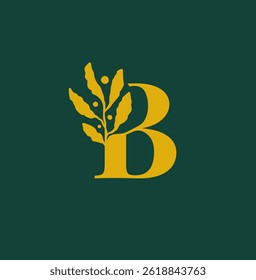 Luxury Initial B Combine With Leaves Icon Logo Design. Letter B Monogram Logo Identity for Branding, Business, Real Estate, Fasion and Elegant Brand