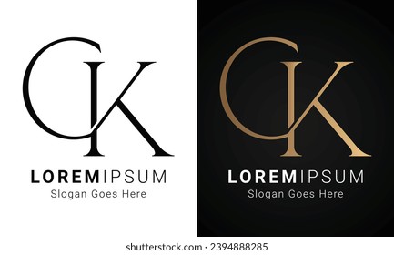 Luxury Initial CK or KC Monogram Text Letter Logo Design