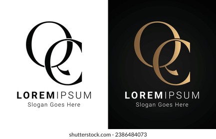 Diseño del logotipo de la carta de texto con monograma CQ o QC inicial de lujo