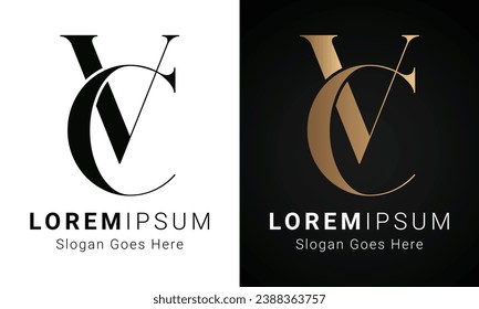 Luxury Initial CV or VC Monogram Text Letter Logo Design