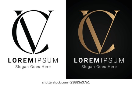 Luxury Initial CV or VC Monogram Text Letter Logo Design