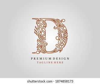 Luxury Initial D Letter logo icon, Elegant floral ornament monogram design vector.