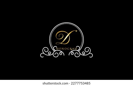 Luxury initial D logo template. Vector monogram for restaurant, royalty, boutique, cafe, hotel, heraldic, jewelry, fashion and other vector illustrations