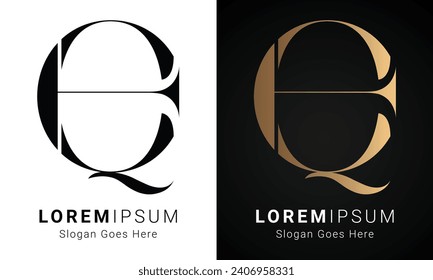 Luxury Initial EQ or QE Monogram Text Letter Logo Design