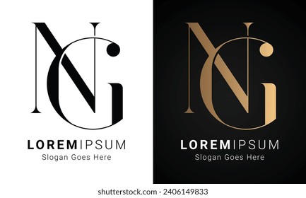 Design des Logos für den ersten GN- oder NG-Monogram-Textbrief von Luxury