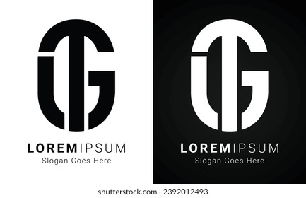 Design des Logos für den ersten GT- oder TG-Monogram-Textbrief von Luxury