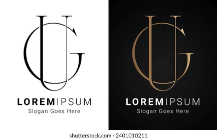 Luxury Initial GU or UG Monogram Text Letter Logo Design