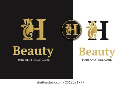 Lujo inicial h cara de la mujer de la belleza con la inspiración del Vector del diseño del logotipo de la corona