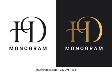 Luxury Initial HD or DH Monogram Text Letter Logo Design