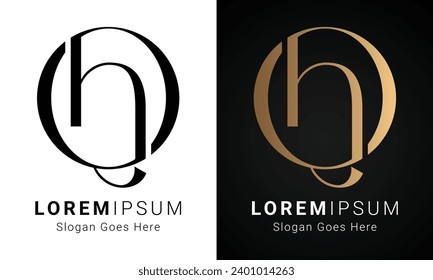 Diseño de una carta de texto de lujo inicial de HQ o QH Monograma