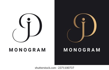 Diseño de logotipo de carta de texto con monograma DJ inicial de lujo para DJ