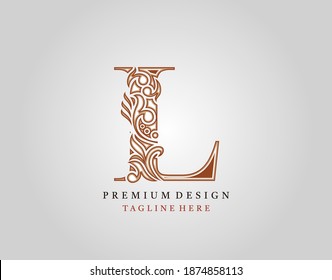 Luxury Initial L Letter logo icon, Elegant floral ornament monogram design vector.