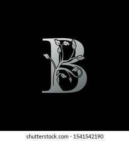 Luxury Initial Letter B logo icon. Creative vector logo icon design concept  nature floral tree ornament with letter B silver color for business or company identity. 
