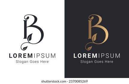 Luxury Initial Letter B Monogram Text Letter Logo Design Letter B Beauty Logotype Botanical B with Leaf Feminine