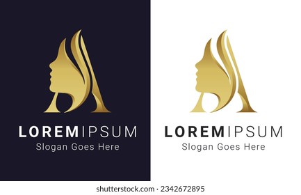 Luxury Initial Letter A with Beauty Face Logo Design Queen with Letter A Logotype
