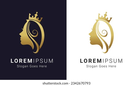 Luxury Initial Letter D with Beauty Face Logo Design Luxury D Beauty Queen with Crown Logotype Floral D Icon