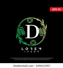 luxury initial letter d green floral logo. mdern icon, template design