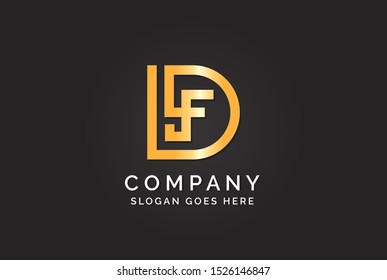 Luxury initial letter DLF golden gold color logo design. Tech business marketing modern vector