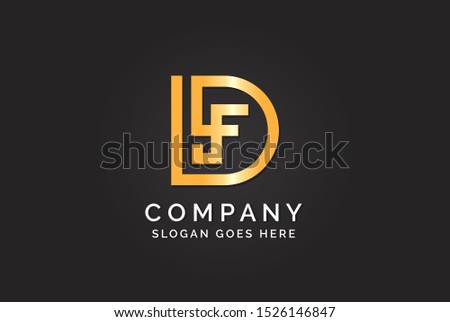Luxury initial letter DLF golden gold color logo design. Tech business marketing modern vector
