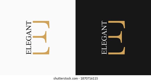 Luxury Initial Letter E Logo. Gold Shape E Letter isolated on Double Background. Usable for Elegant Corporate Identity. Flat Vector Logo Design Template Element.