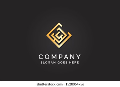 Luxury initial letter EWC golden gold color logo design