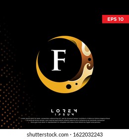 luxury initial letter f crescent moon logo. modern icon, template design