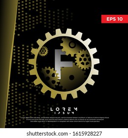 luxury initial letter f steampunk style logo. vintage icon, template design