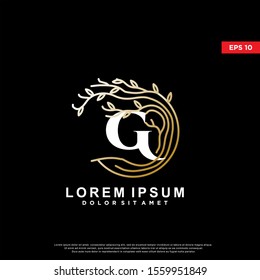 luxury initial letter g rooted tree logo. modern icon, template design